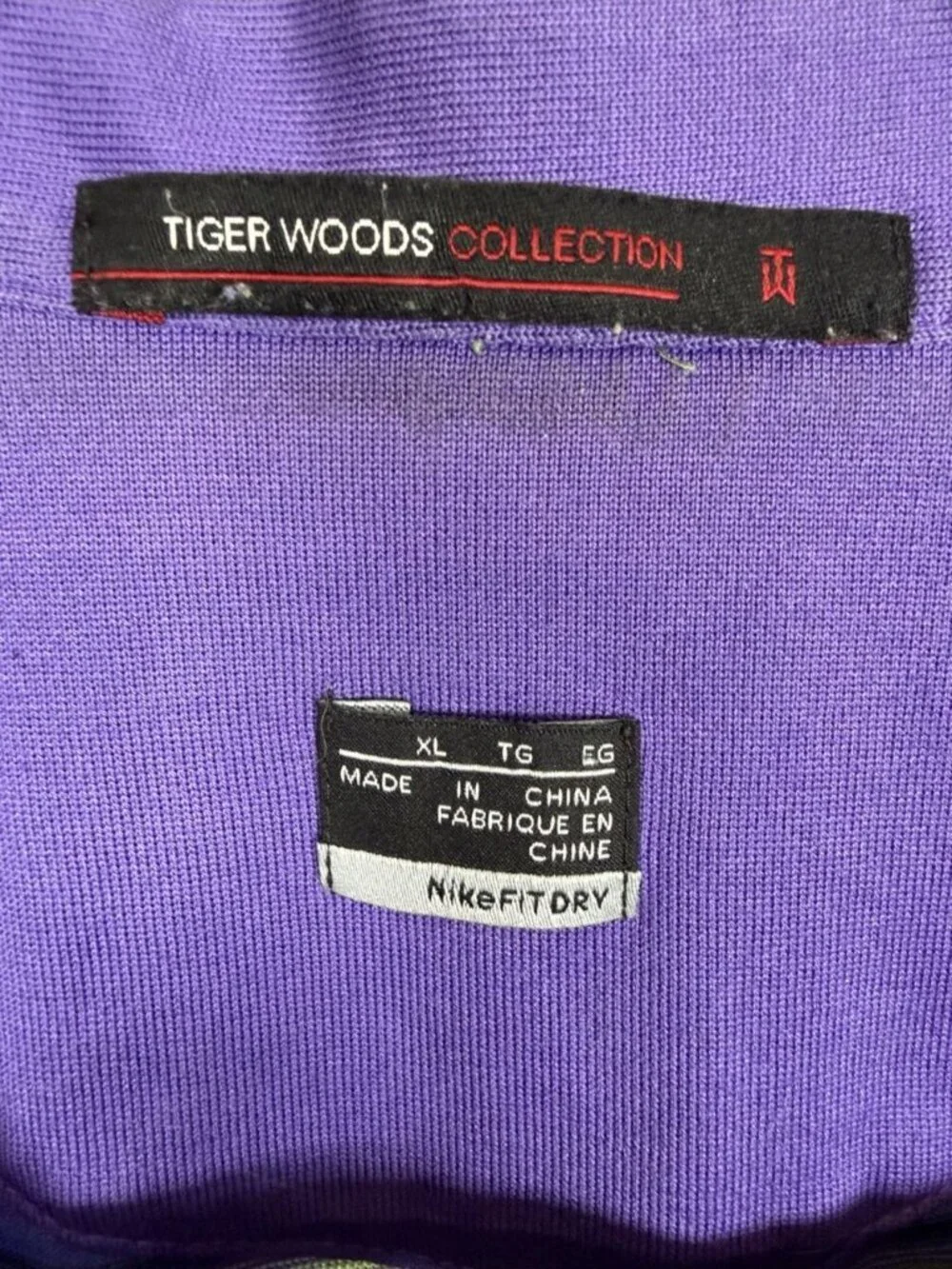 Nike Fit Tiger Woods Striped Short Sleeve Polo Shirt Size XL Blue Purple Logo